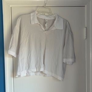 lululemon athletica White and Light Gray Striped Cropped Polo